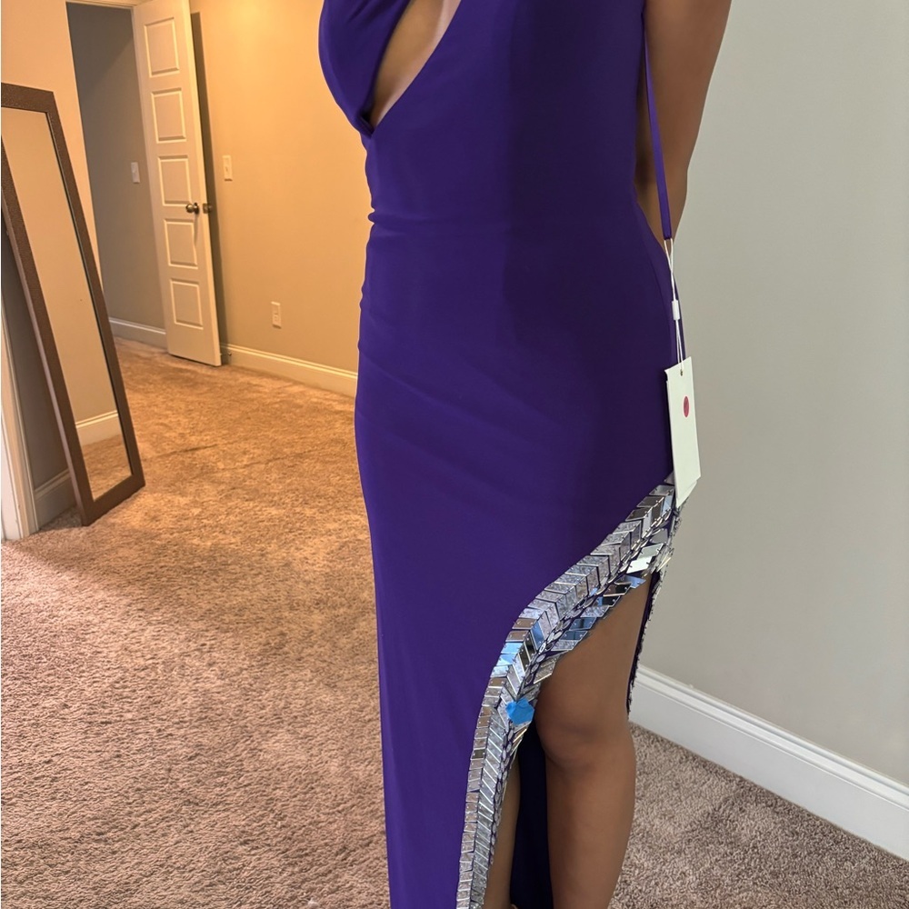 Mac Duggal Purple Asymmetrical One-Shoulder Gown - Picture 12 of 13